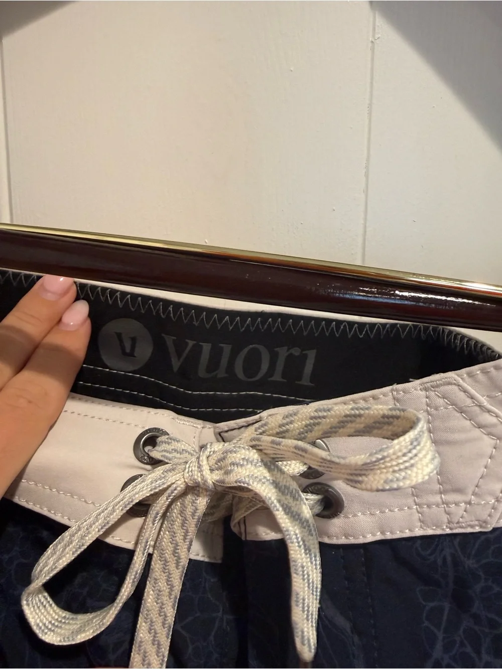Vuori Navy Floral-Print Swim Shorts with White Trim